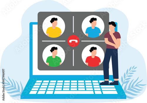Characters preparing and planning productive online team meeting and managing workplace conflict concept,
