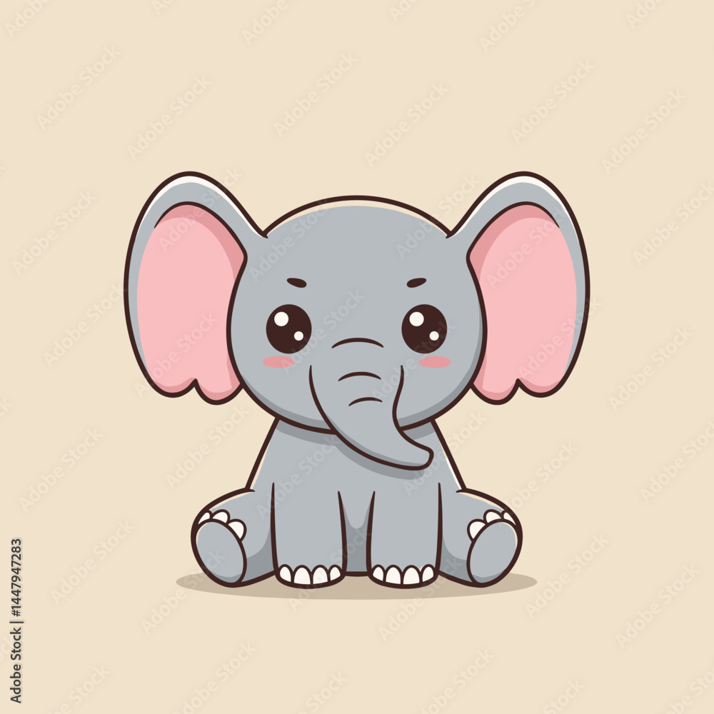 Naklejka premium Cute cartoon elephant sitting against a simple background 
