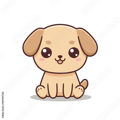 Cute cartoon puppy sitting happily on a white background  