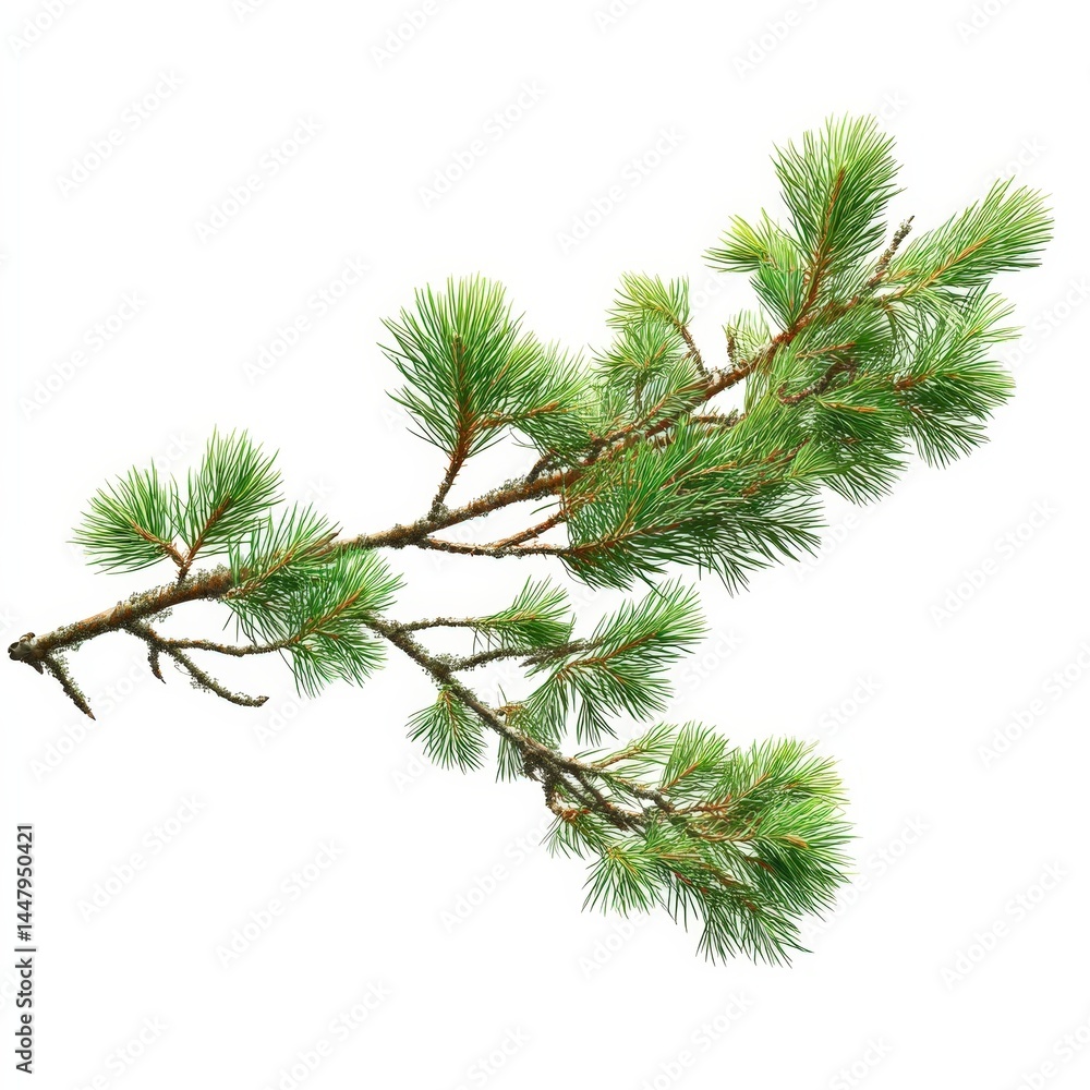 Obraz premium Lush Green Pine Branch Isolated on White Background Perfect for Christmas or Winter Designs
