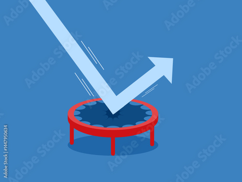 Protect the downside in the stock market, arrow bouncing on a high jump trampoline
