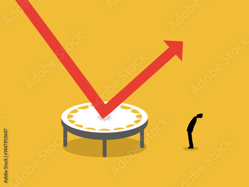 Increase returns, businessman looking at the arrow bouncing on a high jump trampoline