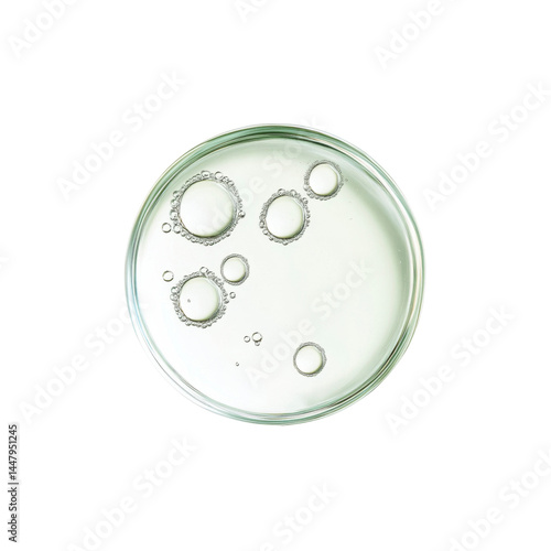 Abstract Macro Shot of Bubbles in a Petri Dish with Clear Liquid