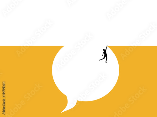 Information fraud, communication problems, businessman falls into speech bubbles