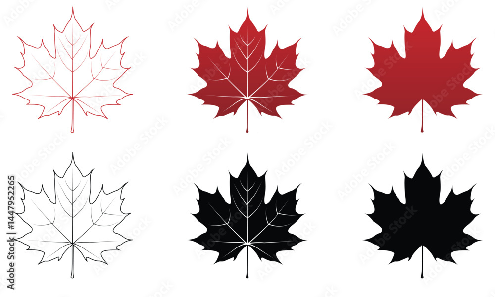 Maple leaf vector icon red and black. Vector illustration