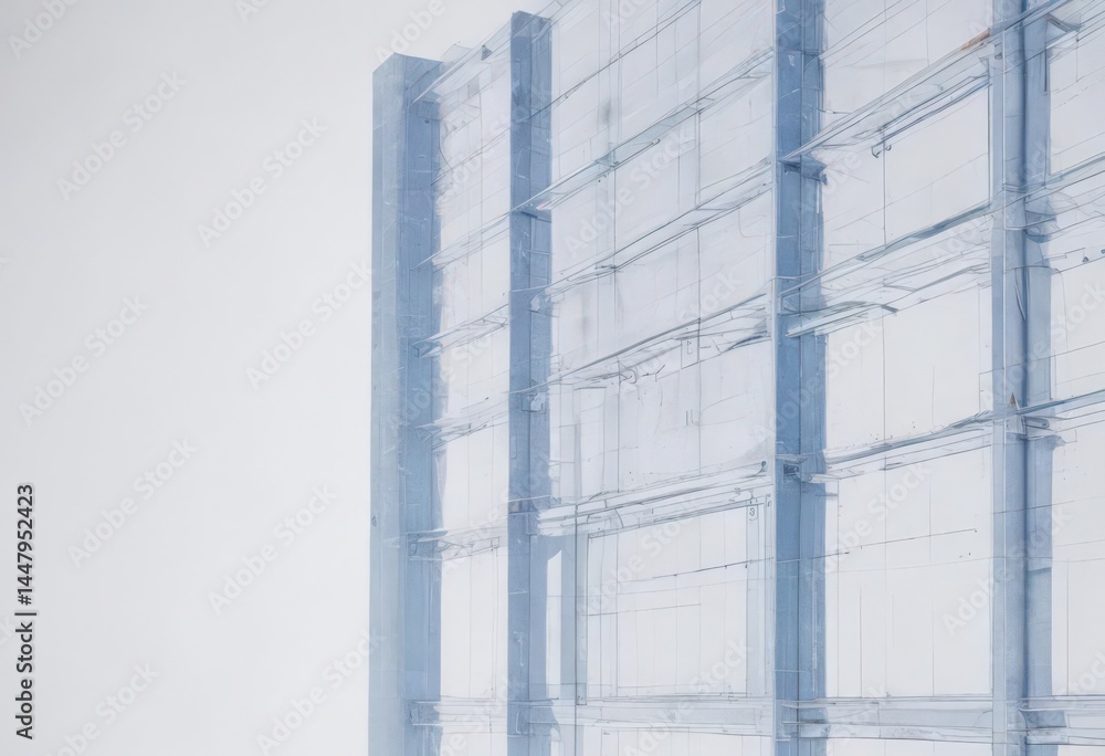 Obraz premium Faded blue architectural blueprint lines on white background Digital blueprint photo effect , print, sketch, draft