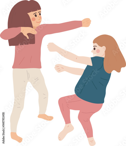Playful Dancing Girls Kid Illustration
