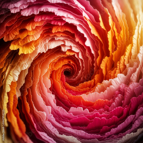 Close-up view of a vibrant, layered paper flower design.