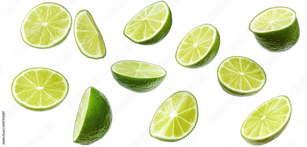 Lime slices in mid-air Lime slices in mid-air