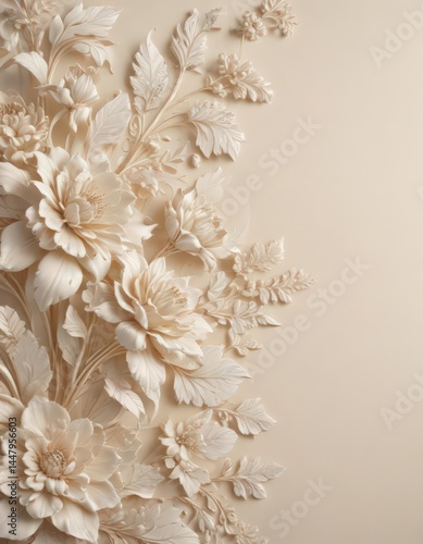 Subtle cream background, intricate floral motif, luxurious texture , beige, background