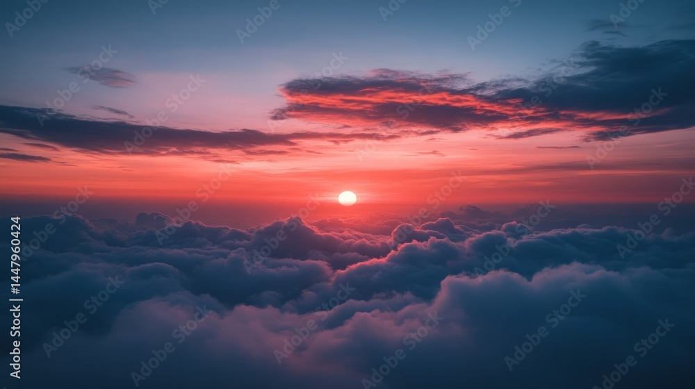Fototapeta premium Sunrise above clouds, vibrant colors