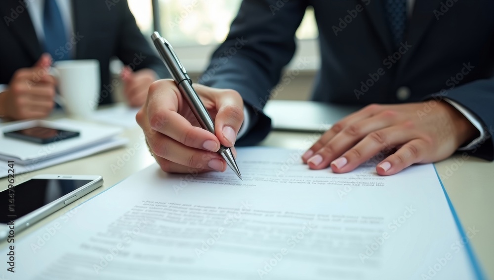 Horizontal closeup image black businessman sitting at desk signing contract Horizontal closeup image black businessman sitting at desk signing contract