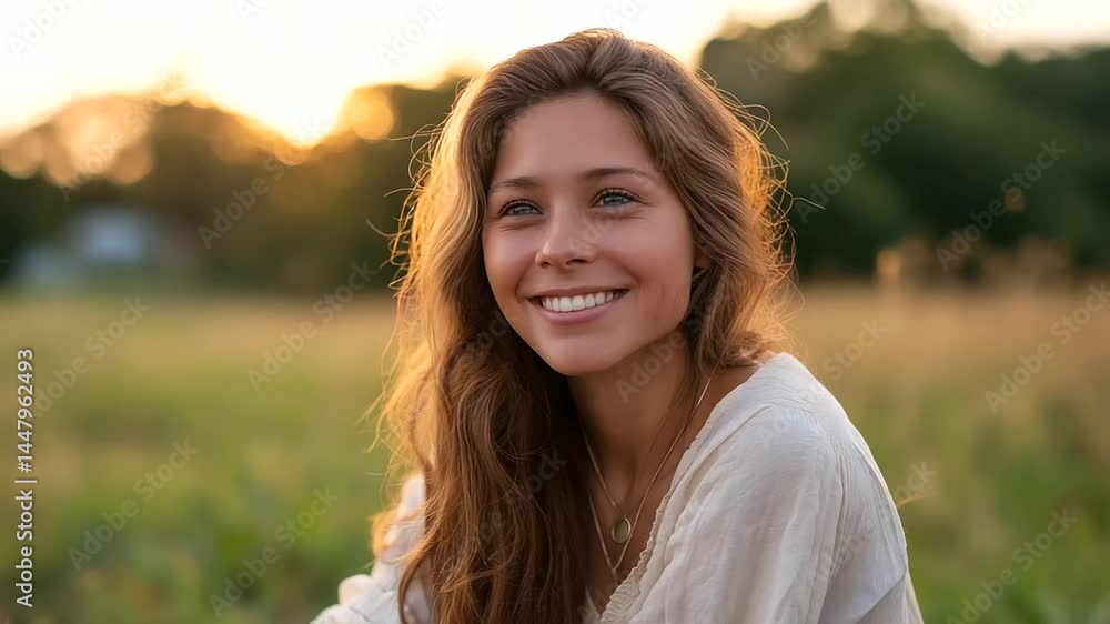 A blissful woman enjoys the tranquility of a sunset in the great outdoors. A blissful woman enjoys the tranquility of a sunset in the great outdoors.