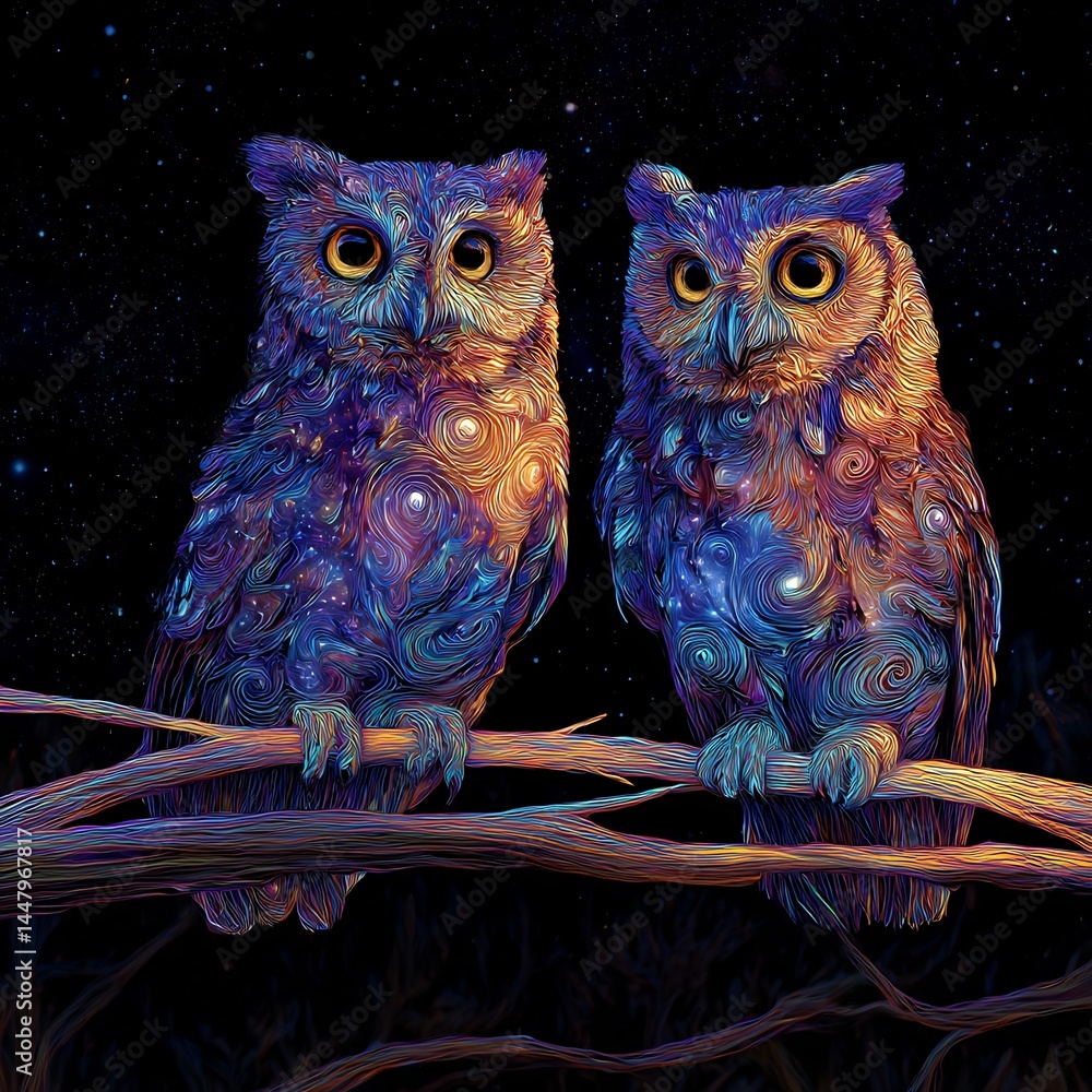 Fototapeta premium Fantasy owl illustrations.