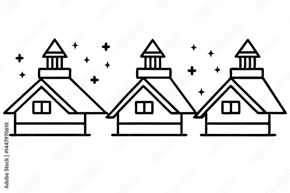 Frosty Rooftop Scene Outline Art Frosty Rooftop Scene Outline Art