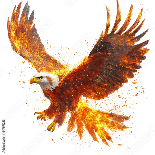 Fiery Eagle In Flight. A Symbol Of Freedom And Power