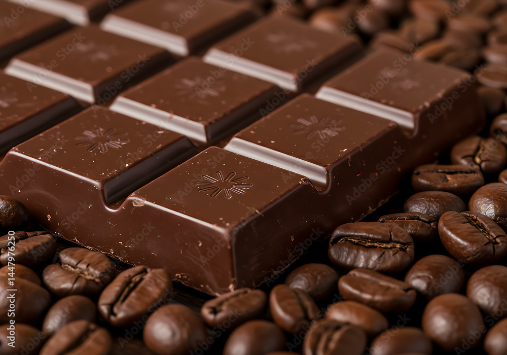 Chocolate Bar with Coffee Beans Close Up Sweet Indulgence Chocolate Bar with Coffee Beans Close Up Sweet Indulgence