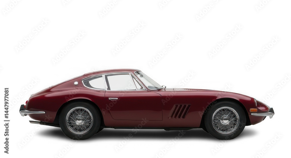 Fototapeta premium Elegant Maroon Classic Sports Car in Pristine Condition Against White Background