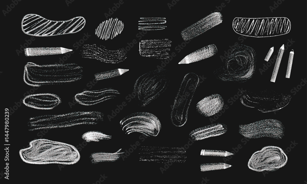 Chalk doodle set. Pencil scribble texture collection, white vector set Chalk doodle set. Pencil scribble texture collection, white vector set