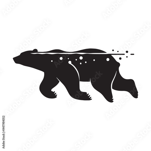 Strong-form polar bear in black vector silhouette format – polar bear silhouette – polar bear vector – polar bear illustration – silhouette of swimming polar bear


