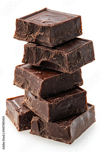 Delicious chocolate stacked on white background, Isolated design on clean white background