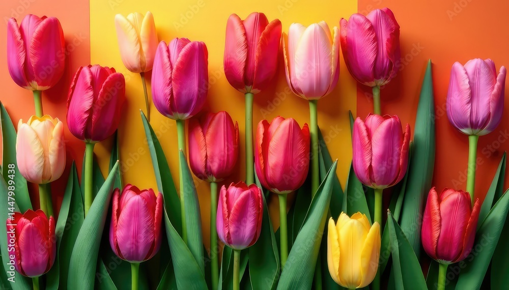 Fototapeta premium Bold stylized tulips arranged in a square grid , decor, element, art