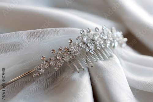 Elegant Bridal Hair Comb with Crystals on Silky Fabric Backdrop