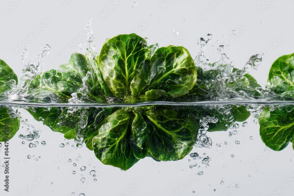 A cluster of fresh Brussels sprouts submerged in water, generating a lively splash. A cluster of fresh Brussels sprouts submerged in water, generating a lively splash.