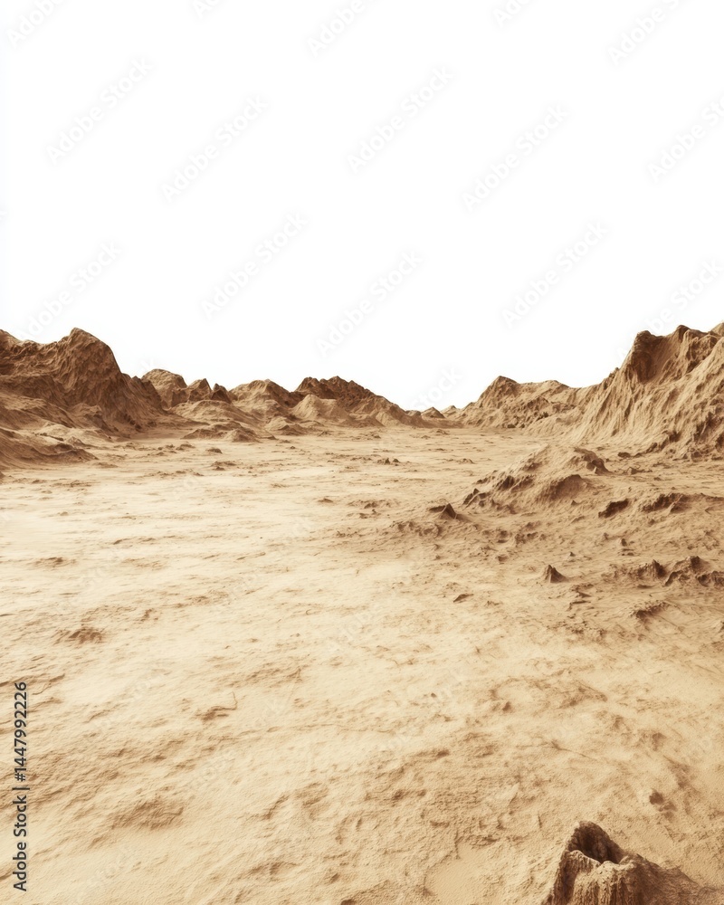 Arid planet landscape with sandy terrain and distant hills evoking a sense of isolation and exploration in a vast desert environment under a bright sky Arid planet landscape with sandy terrain and distant hills evoking a sense of isolation and exploration in a vast desert environment under a bright sky
