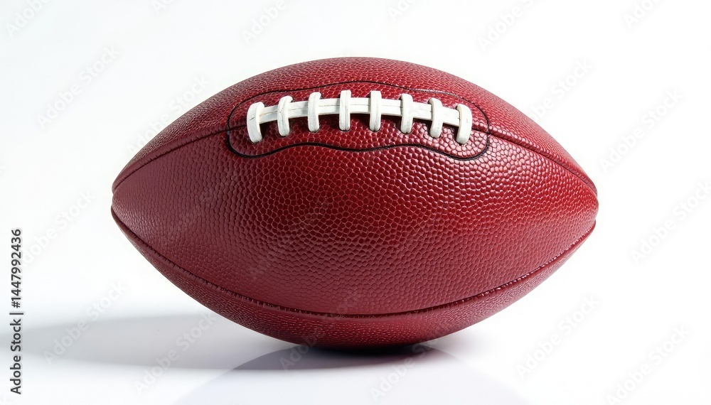 Close-up of an American football on white background, field, sporting goods Close-up of an American football on white background, field, sporting goods