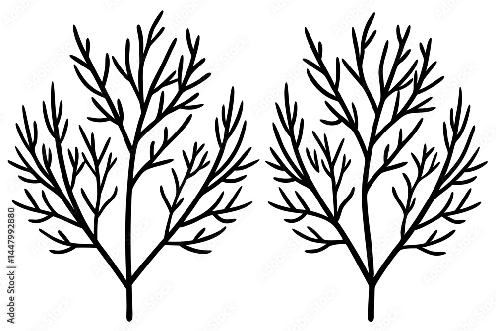 Naklejka premium Nature-Inspired Frosted Branches Line Art