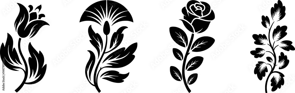 Black and white floral vector set flowers botanical illustration decorative design elements Black and white floral vector set flowers botanical illustration decorative design elements