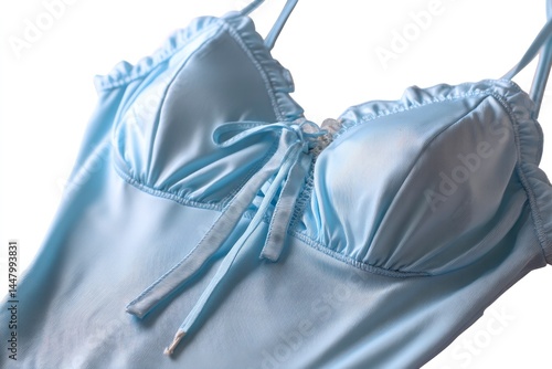 Obraz na płótnie Close-up of a Pastel Blue Camisole with Ruffle Detail and Bow w salonie
