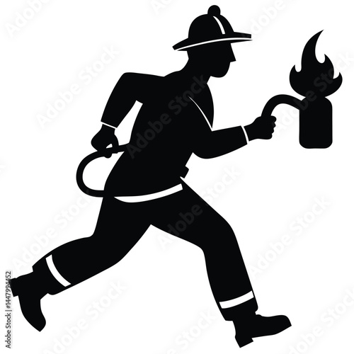 Firefighter Silhouette Running with Extinguisher