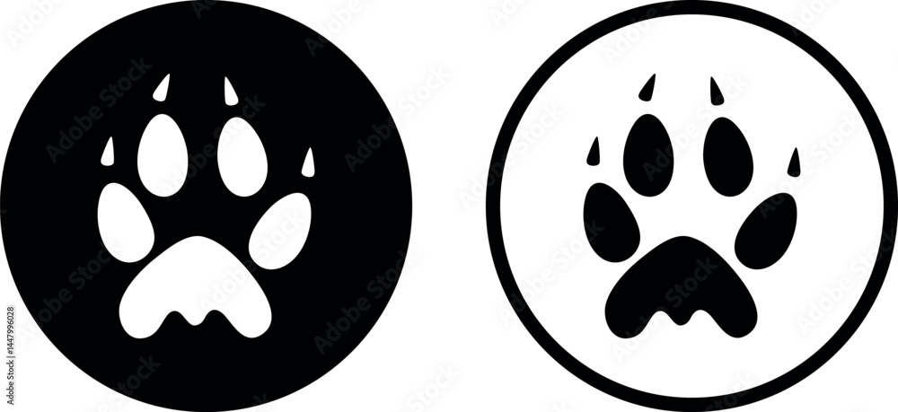 Paw print silhouette. Isolated paw print on white background Paw print silhouette. Isolated paw print on white background