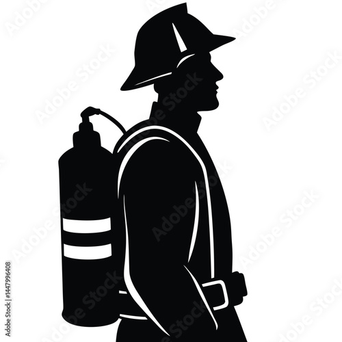 Silhouette of a Firefighter with Oxygen Tank