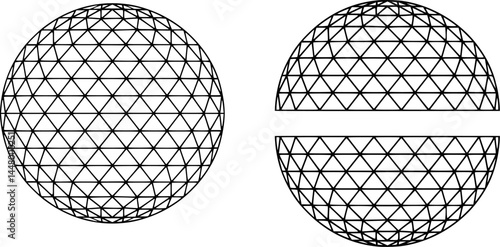 Minimalist Geodesic Dome Vector Illustration with Graded Triangular Panels on transparent Background