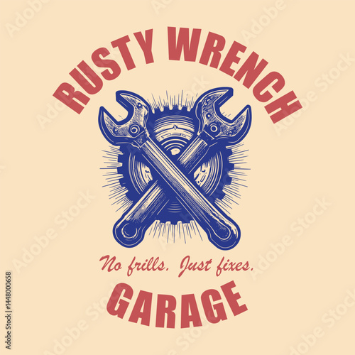 Rusty wrench vintage logo design vector