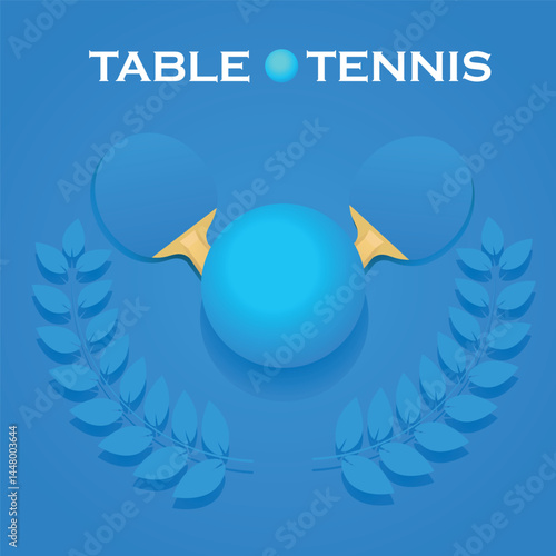 Poster design for table tennis, ping pong tournament. Vector icons racket, ball, laurel wreath, flat design, sport, active recreation