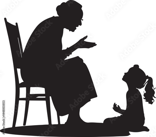Elderly Woman and Young Girl Reading Together in Silhouette