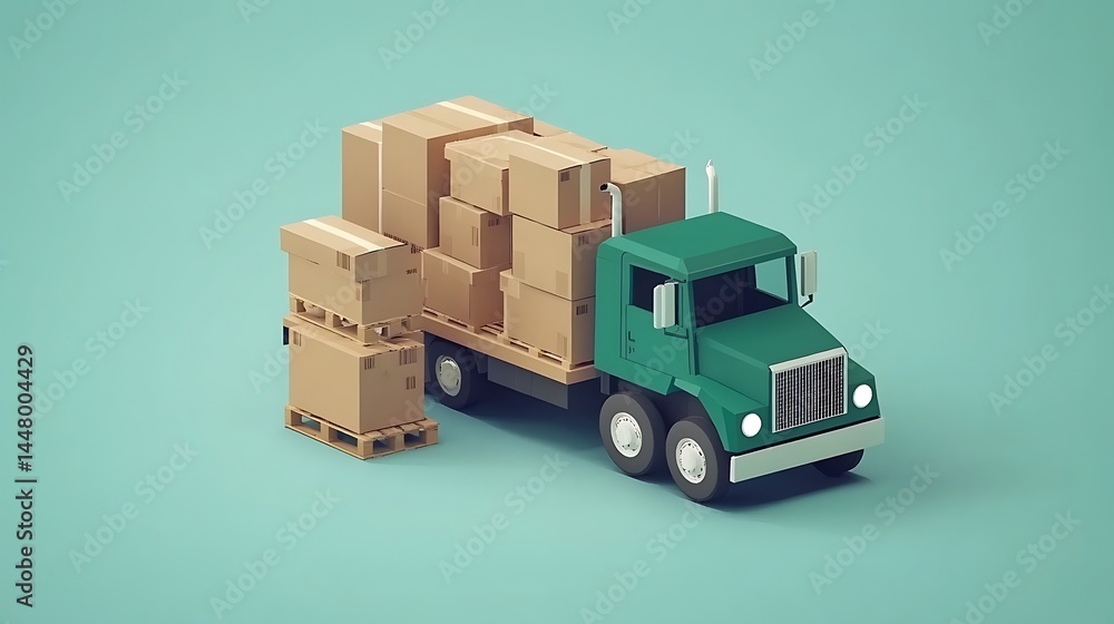 Delivery Truck Carrying Cardboard Boxes and Pallets in a Low-poly Style Delivery Truck Carrying Cardboard Boxes and Pallets in a Low-poly Style