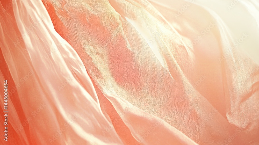 Soft, flowing folds of sheer peach-toned fabric. Soft, flowing folds of sheer peach-toned fabric.