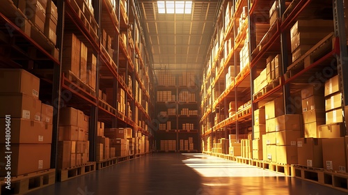 Wallpaper Mural Warehouse Interior with Shelves Full of Boxes for Distribution and Storage Torontodigital.ca