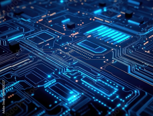 Wallpaper Mural Abstract motherboard design with glowing blue lines and futuristic digital network concept Torontodigital.ca