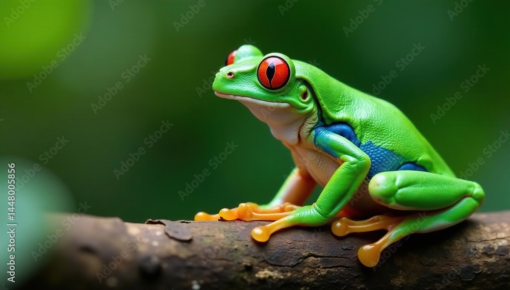 Obraz premium Green tree frog perched on white, vibrant colors, fauna, isolated, clear