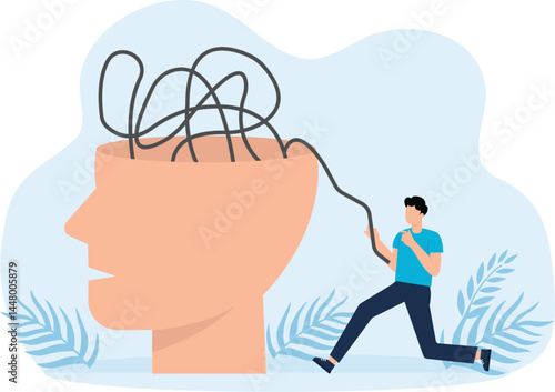 Characters trying to solve mentality problems and fighting against emotional burnout concept,
