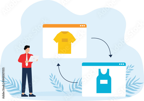 Characters buying recycling eco friendly textile and selling, Fashion fabric and clothing concept,
