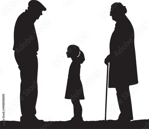Vector Hiker Set – Grandparents Walking with Granddaughter Silhouette