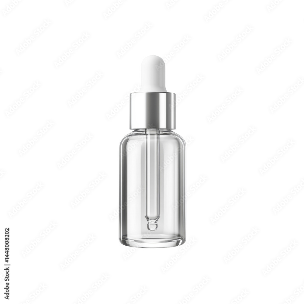 Clear Glass Dropper Bottle with Silver Cap - Mockup Clear Glass Dropper Bottle with Silver Cap - Mockup