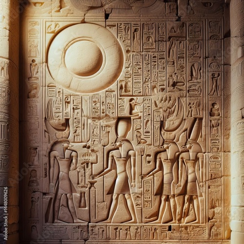 Ancient Egyptian limestone temple walls